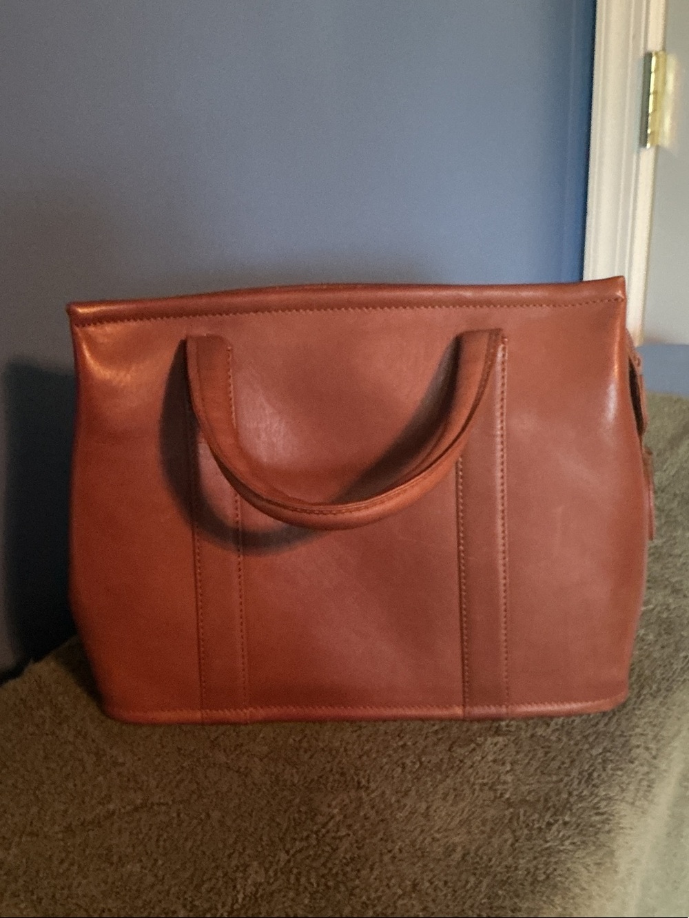 Anne Klein Cognac Leather Tote with Double Top Handles